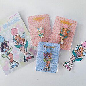 Sugarbones July August 2024 Patreon Flora & Fauna enamel pins & stickers bundle